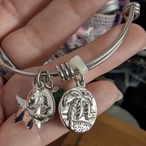 Silver Charm Bracelet with Palm Tree and Starfish